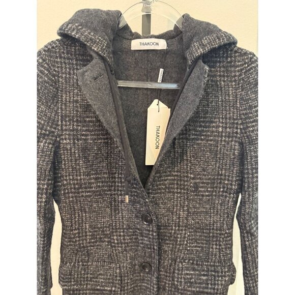 NWT Thakoon Womens Coat Hooded Wool Blend Charcoal Size XS - Picture 2 of 11